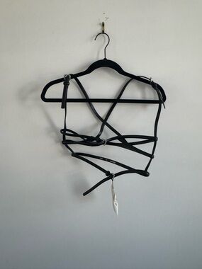 NWT Zara Black Faux-Leather Strap Harness with Metal Rings